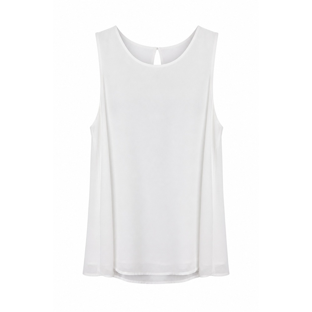 Pleione Womens White Sleeveless Double Layer Blouse Round Neck Keyhole Large NWT
